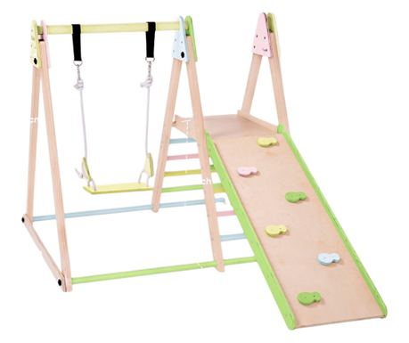 GINGER HOME Dětské hřiště 4 v 1 – Houpačka, skluzavka, lezec a lezecká rampa, 120x112x114 cm