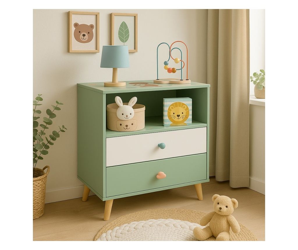 GINGER HOME Dječji ormar za igračke i odjeću, polica s 2 ladice, Medvjed, ŠUMA - 3