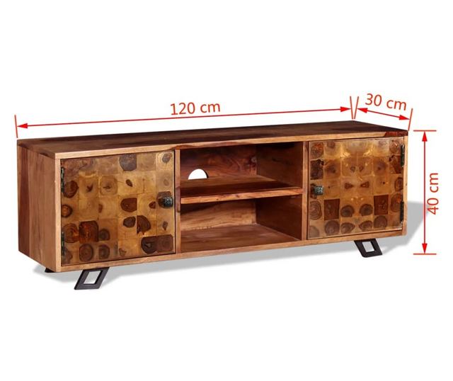 Comodă TV din lemn de sheesham masiv, 120 x 30 x 40 cm
