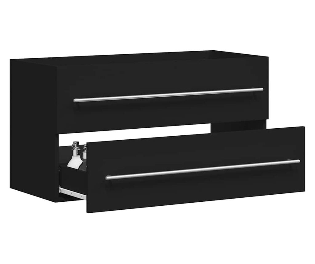 Frdszobaszekrny tkrrel, fekete, feldolgozott fa - 3