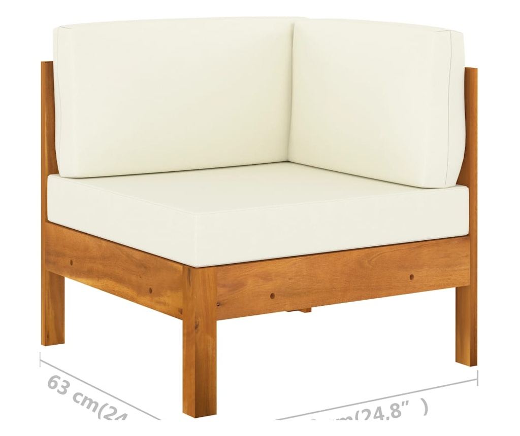 Градински комплект от 9 части, масивно акациево дърво, кремаво бели възглавници - 11