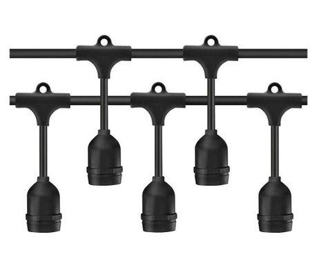 Ghirlanda Luminoasa cu Pendule RFAN, Gradina, Terasa, 10m, 20 Fasung E27, Fara becuri, Negru