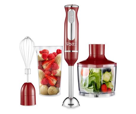 Пасатор, чопър и миксер 3в1 Oliver Voltz OV51112KSC, 800W, 700 ml, Стоманена приставка, 2 скорости, Червен