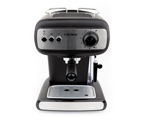 Еспресо машина Crown CEM-1525, 850W, 15 bar, 1.2 л, Подгряване на чаши, Пара, Подвижен резервоар, Крема диск, Черен