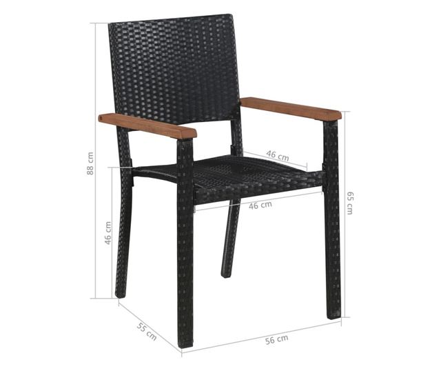 Градински столове, 2 бр., Черен, Полиратан