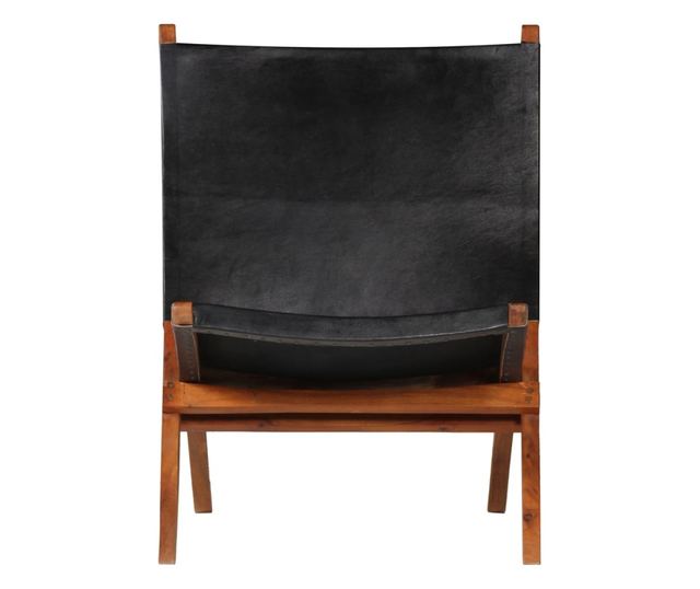 Sklopiva opuštajuća stolica, crna, prirodna koža