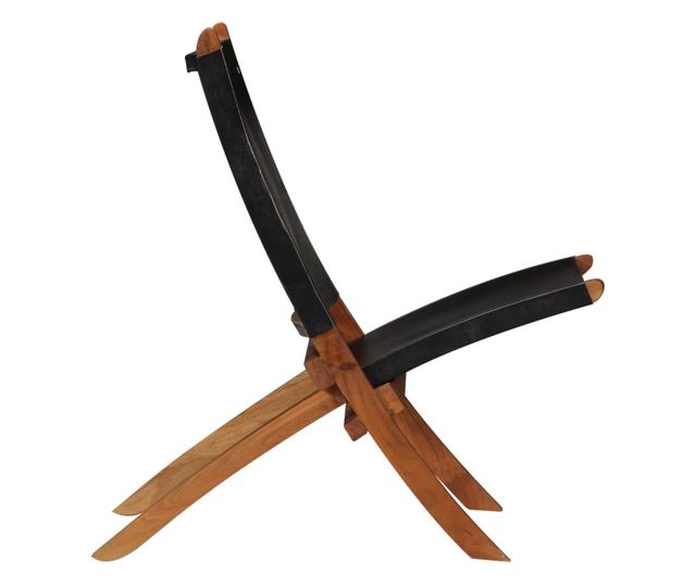 Sklopiva opuštajuća stolica, crna, prirodna koža