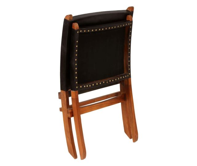 Sklopiva opuštajuća stolica, crna, prirodna koža