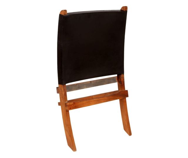 Sklopiva opuštajuća stolica, crna, prirodna koža