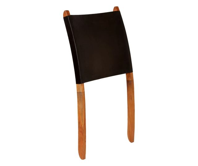 Sklopiva opuštajuća stolica, crna, prirodna koža