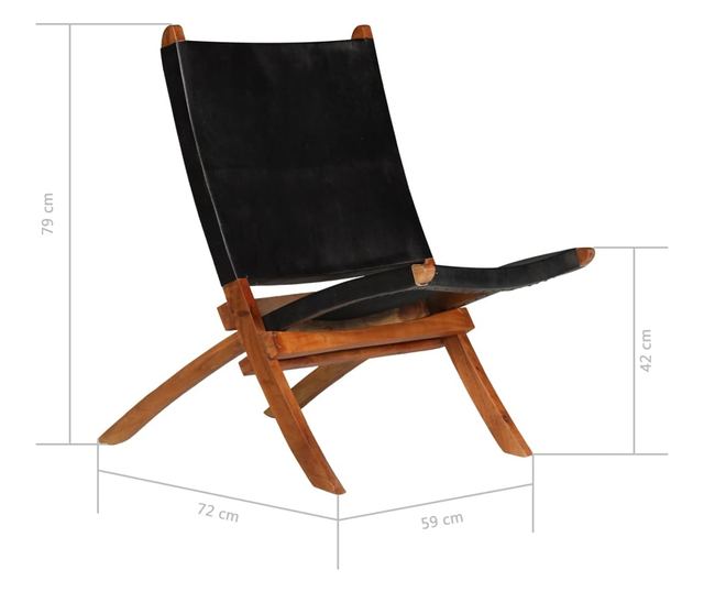 Sklopiva opuštajuća stolica, crna, prirodna koža