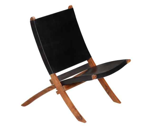 Sklopiva opuštajuća stolica, crna, prirodna koža