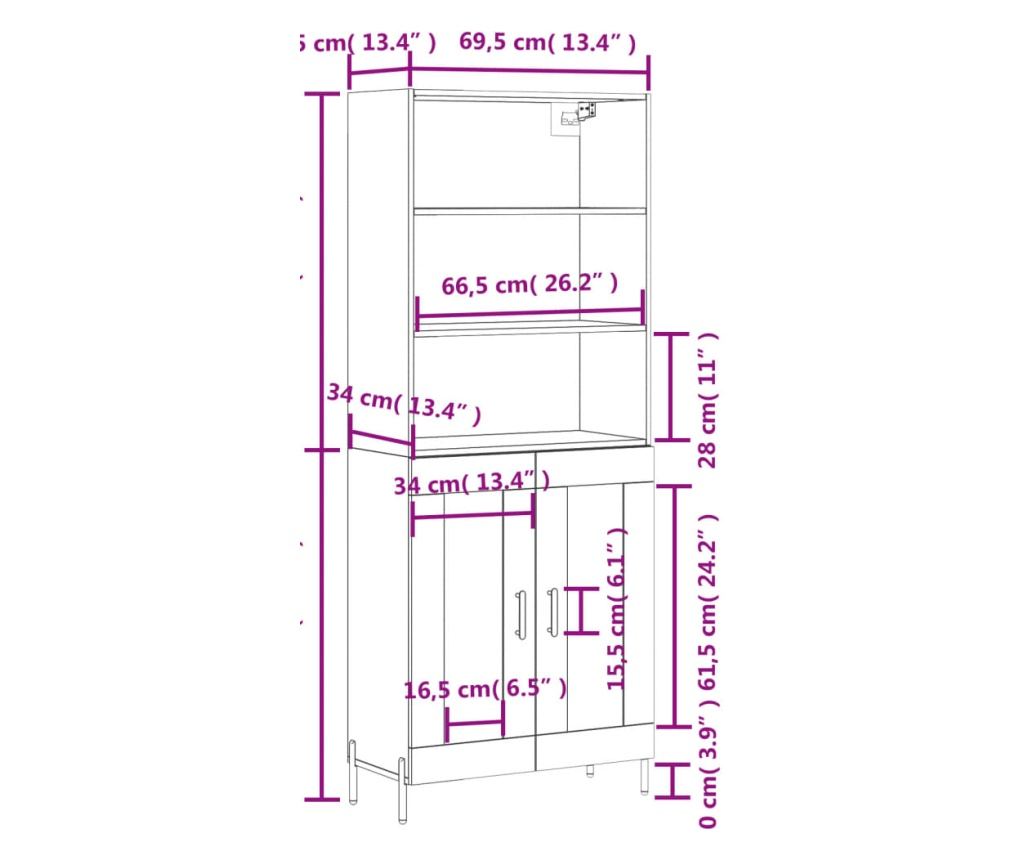 Visoka ormar, dimljeni hrast, 69,5x34x180, kompozitno drvo - 11