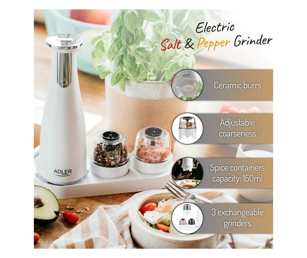 Polizoare electrice Adler AD 4449W, 3 buc, 150 ml, USB, Li-Ion 1500mAh, Lame ceramice, Alb - 6