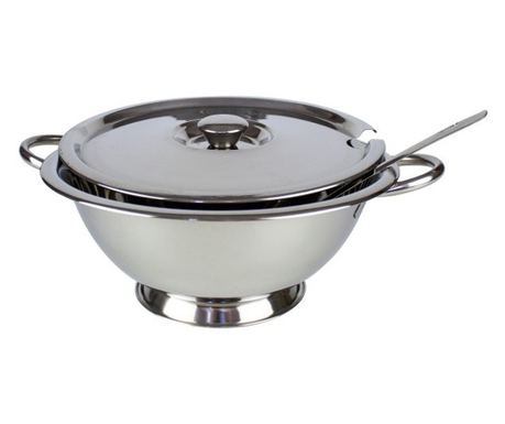 Rozsdamentes levesestál merőkanállal és fedéllel, AZHOME