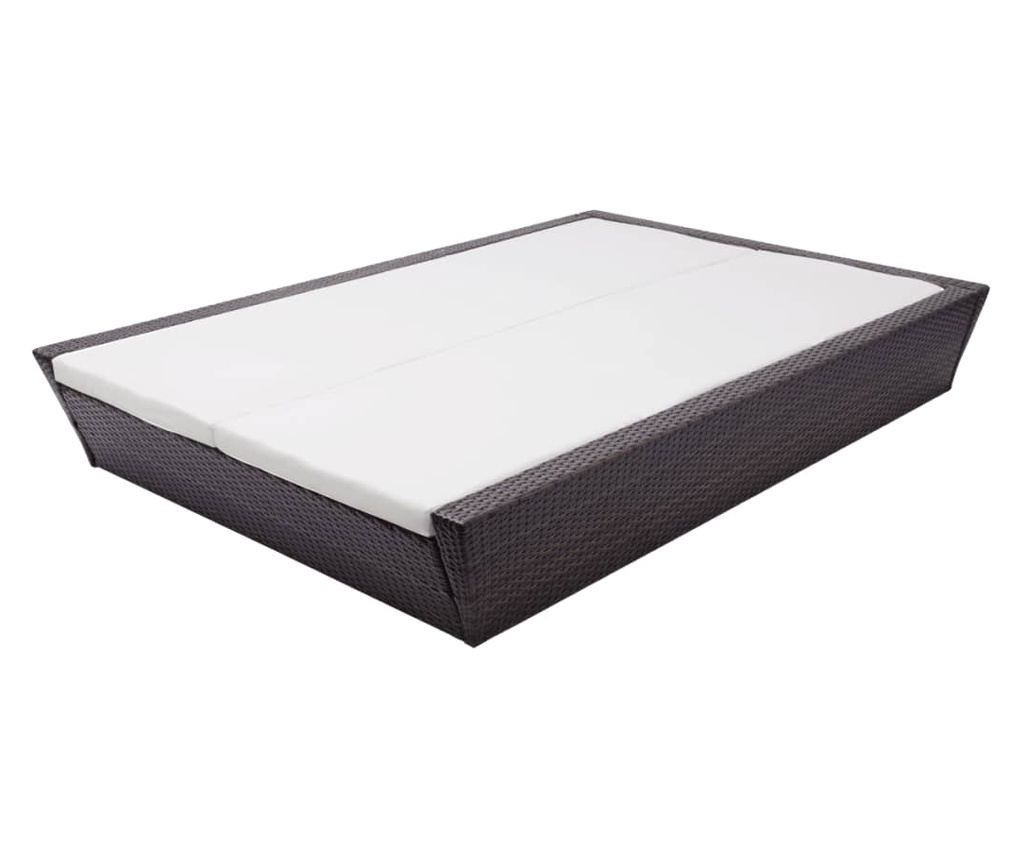 Zunanja ležalna postelja s blazino, rjava, poliratan - 7