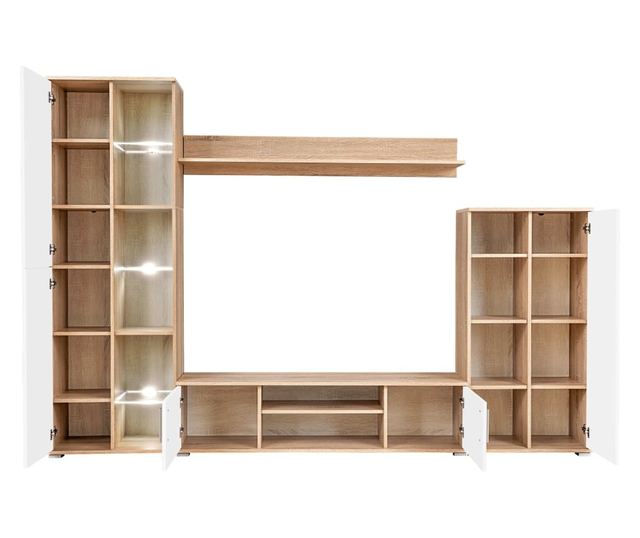 Namještaj za dnevni boravak, TV prostor, LED svjetla, Sonoma hrast i bijela