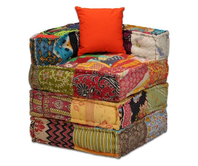 Modular 2-Seater Patchwork Fabric Pouf Sofa