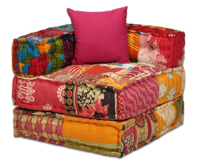 Modular 2-Seater Patchwork Fabric Pouf Sofa