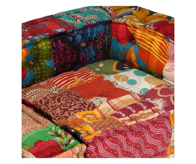 Modular 2-Seater Patchwork Fabric Pouf Sofa