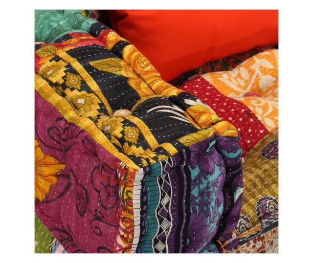 Modular 2-Seater Patchwork Fabric Pouf Sofa