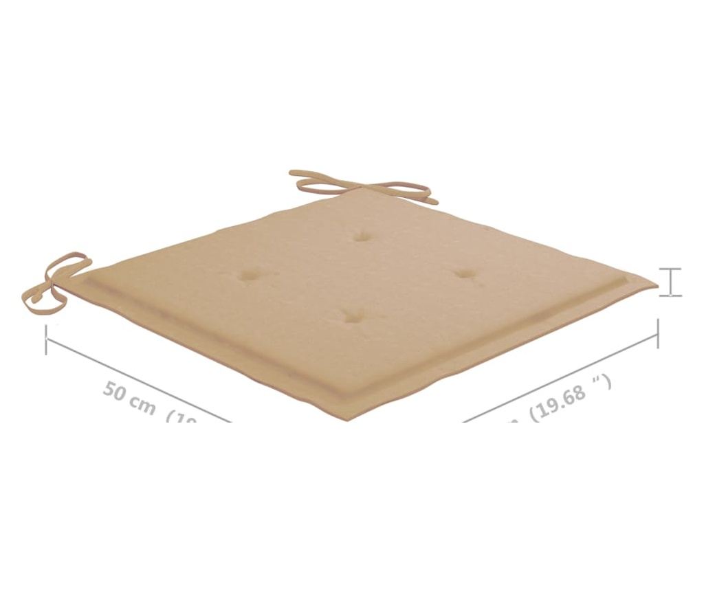 Градински столове с бежови възглавници, 2 бр., масивно тиково дърво - 12