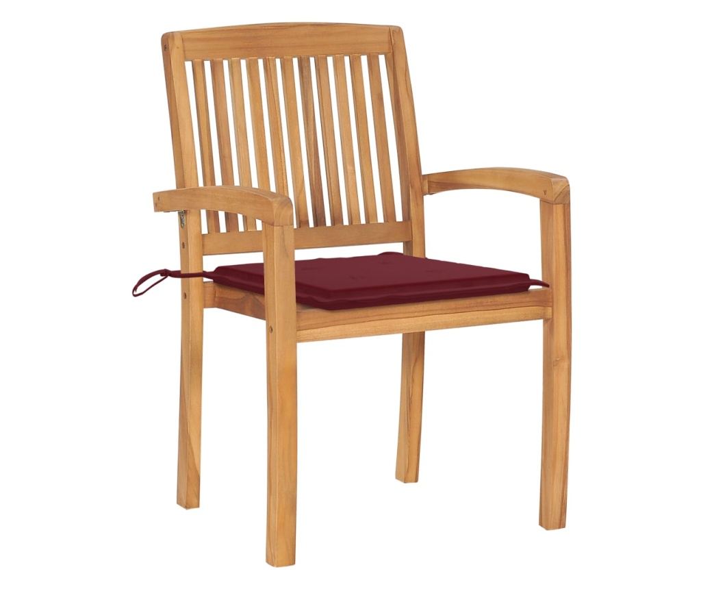 Garden Chairs with Wine Red Cushions, 2 pcs, Solid Teak Wood - 2