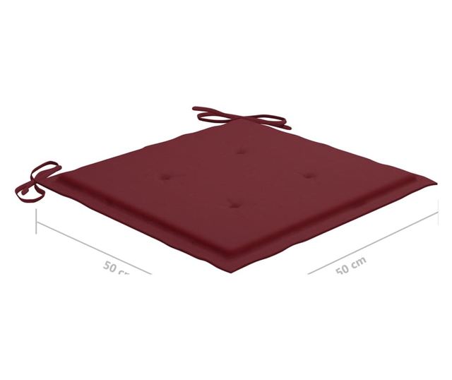 Градински столове с виненочервени възглавници, 2 бр., Масивно дърво тиково дърво