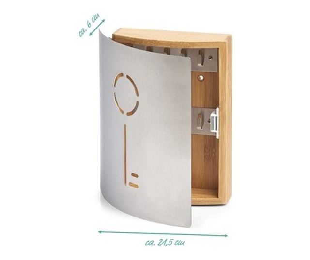 Cutie depozitare chei Bambus si inox, 21.5 x 5.5 x 24.5 cm