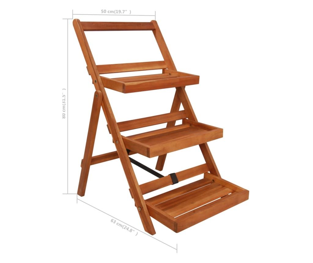 Stalak za biljke, 3 razine, 50x63x80 cm, masivno drvo akacije - 6