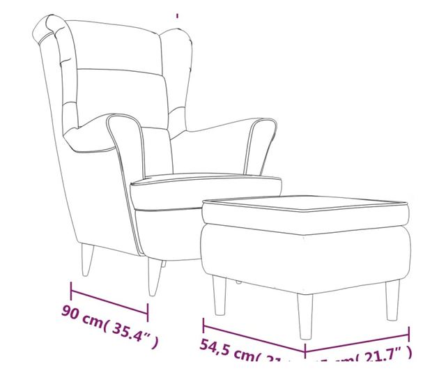 Wingback Armchair with Footstool, Cream, Velvet