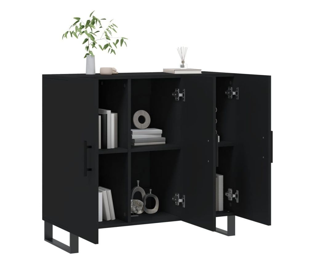 Ormarić za pohranu, crna, 90x34x80 cm, kompozitno drvo - 4