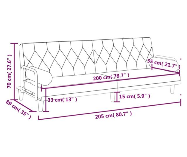Kanapa rozkładana z podłokietnikami, jasnoszara, tekstylna
