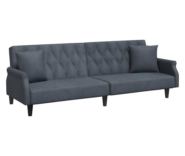 Kanapa rozkładana z podłokietnikami, ciemnoszara, aksamitna