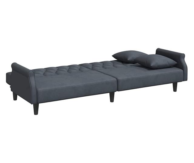 Kanapa rozkładana z podłokietnikami, ciemnoszara, aksamitna