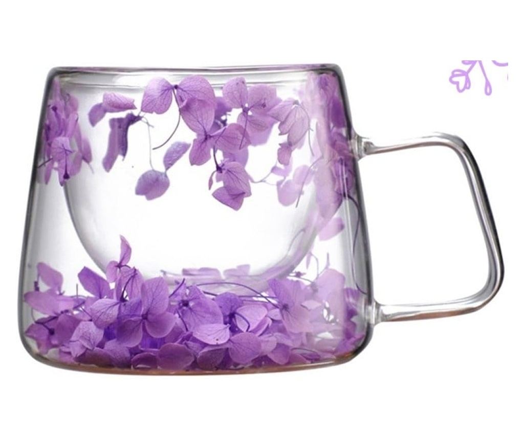 Skodelica za suho cvetje, dvojna stena, borosilikatno steklo, toplotna izolacija, hortenzija, 180 ml - 6