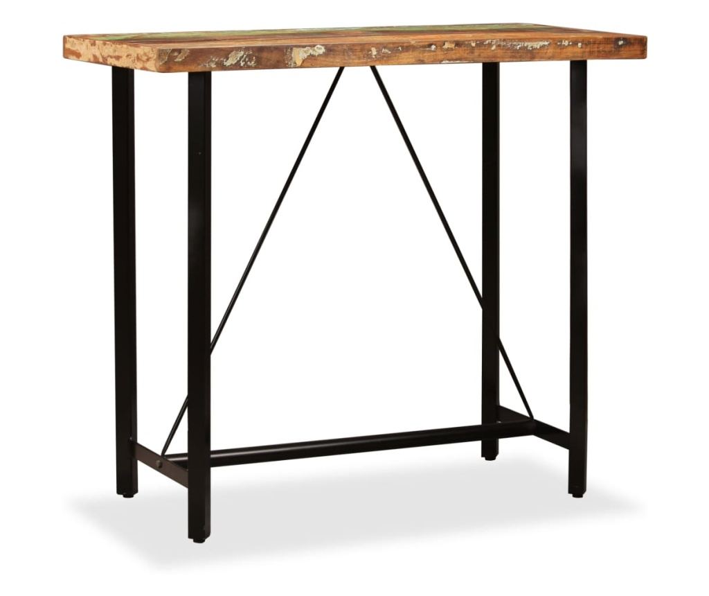 Мебели за бар, комплект от 5 части, масивно рециклирано дърво и естествена кожа - 2