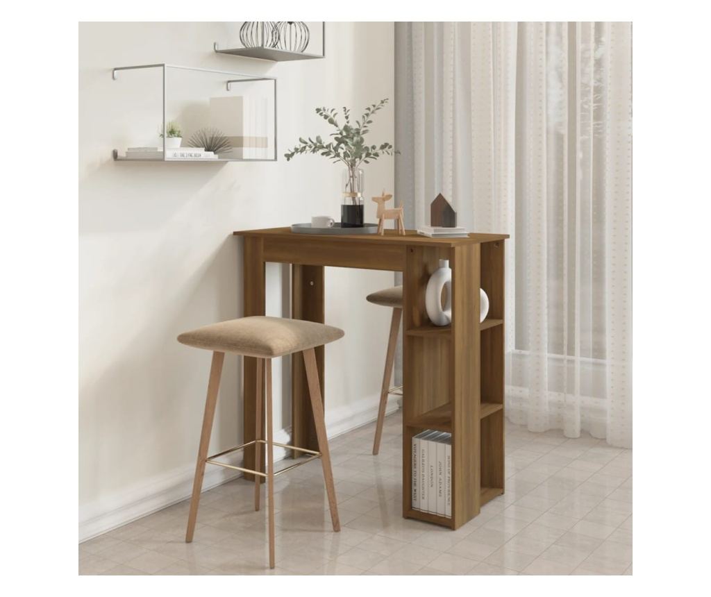 Τραπέζι μπαρ με ράφι, καφέ δρυς, 102x50x103,5 εκ., μοριοσανίδα - 5