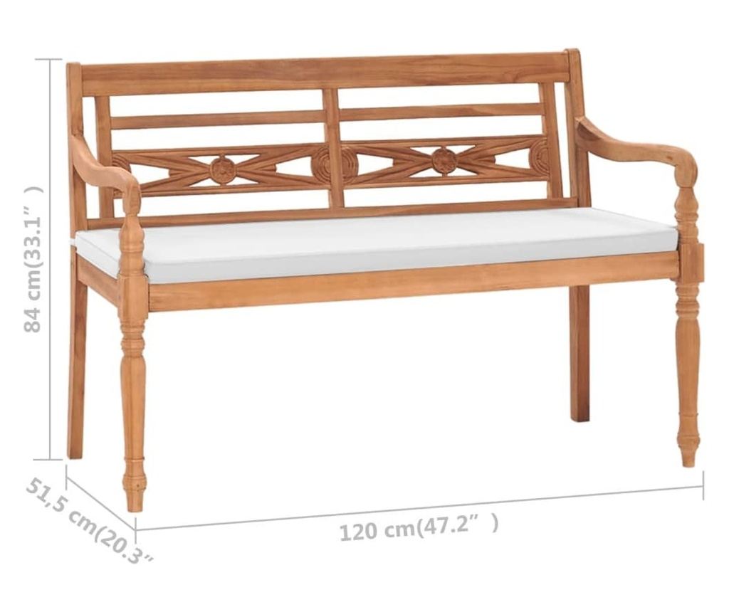 Kutna garnitura Batavia s jastucima, 120 cm, tikovina - 6