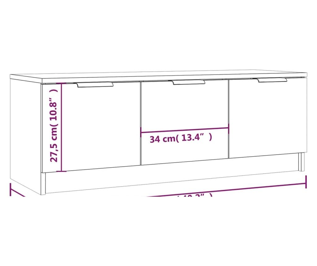 TV komoda, crna, 102x35x36,5 cm, obrađeno drvo - 11