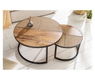 Zestaw 2 Stolików Kawowych w Kolorze Drewna