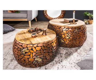 Σετ 2 τραπεζιών σαλονιού Vstyle Irresistible 288175, χάλκινο, αλουμίνιο, ξύλο, μέταλλο 66x66x35