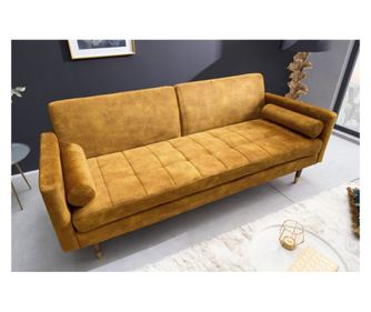Vstyle Irresistible 289084 Rozkládací pohovka, hořčicově žlutá, hnědá se zlatými krytkami 80x196x74