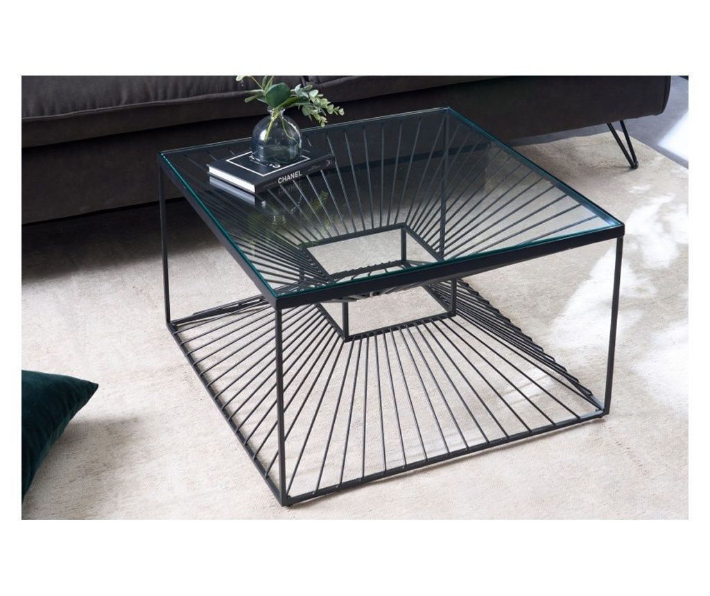 Dohányzóasztal, átlátszó, fekete