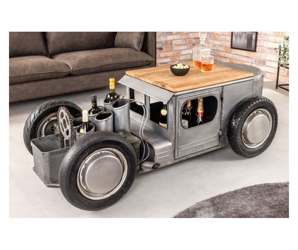 Vstyle Irresistible Coffee Table 289238, φυσικό, πολύχρωμο, επιφάνεια: λακαριστό ξύλο μάνγκο, ατσάλινη λαμαρίνα 56x165x73