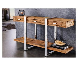 Konzolový stolík, hnedá, strieborná