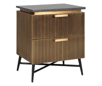 Szafka Nocna Ironville z 2 Szufladami, Richmond Interiors, szary, kolor drewna, czarny, złoty