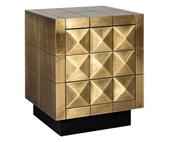 Stolik Nocny Collada z 3 Szufladami, Richmond Interiors, Złoty, Czarny, Złoto Szczotkowane