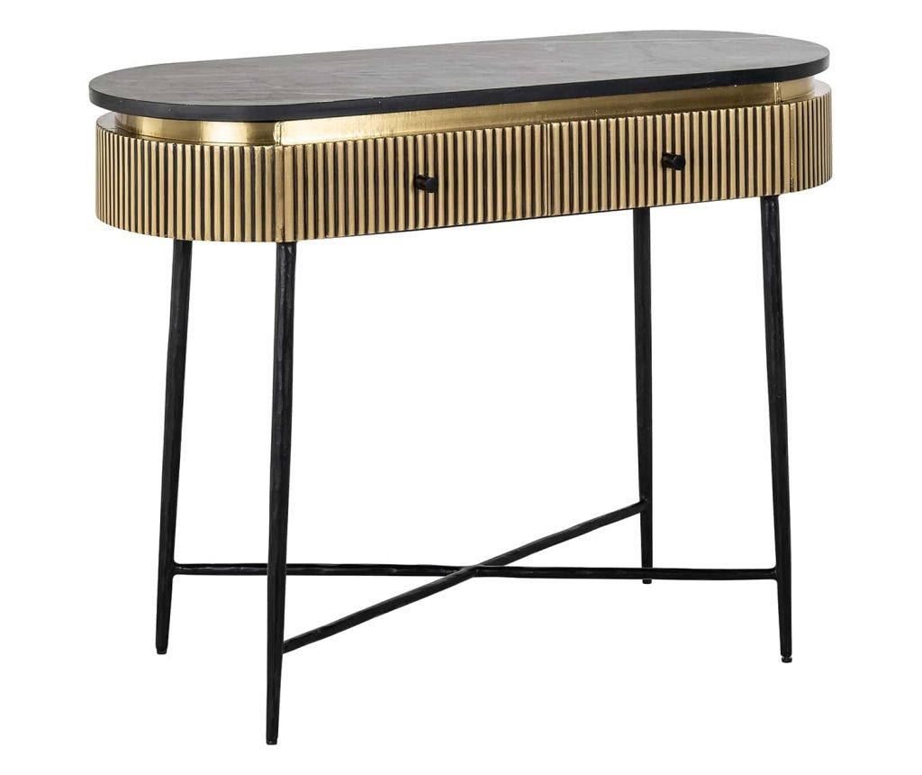 Ironville konzolasztal 2 fiókkal, Richmond Interiors, fekete, arany, fekete lábak