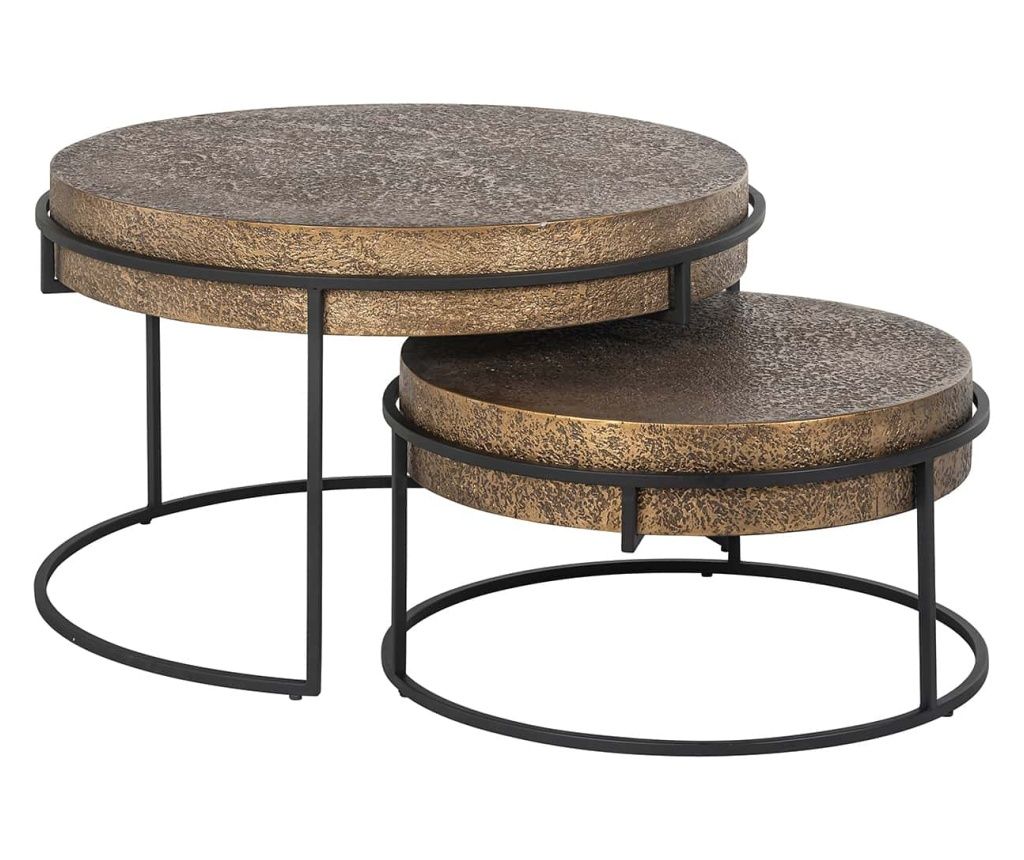 Set de 2 măsuțe de cafea Derby, Richmond Interiors, Negru, Auriu